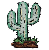 A embroidered patch depicting a green Saguaro cactus with a brown base.