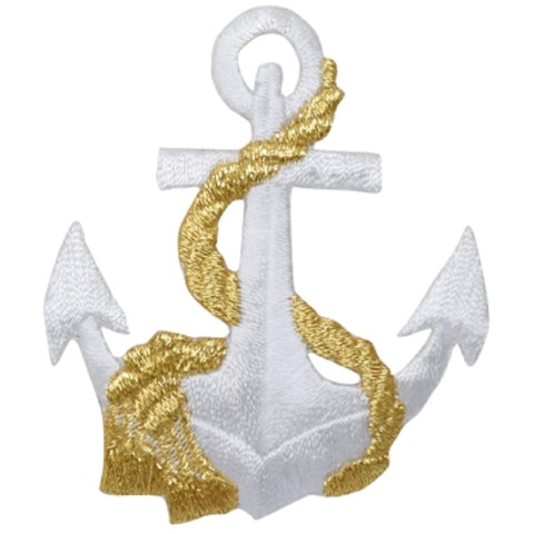 Anchor & Rope Applique Patch - Metallic Gold/White Nautical Badge 2.5" (Iron on) - Patch Parlor