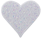 White Confetti Heart Applique Patch - Sparkle Love Badge 2.75" (Iron on) - Patch Parlor