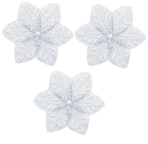 White Snowflake Applique Patch -  Iridescent, Snow, 1.5" (3-Pack, Iron on) - Patch Parlor