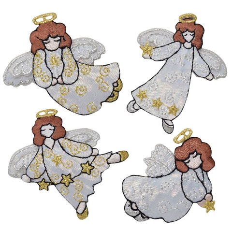 Angel Applique Patch Set - Praying, Religious Badges (4-Pack, Iron on) - Patch Parlor