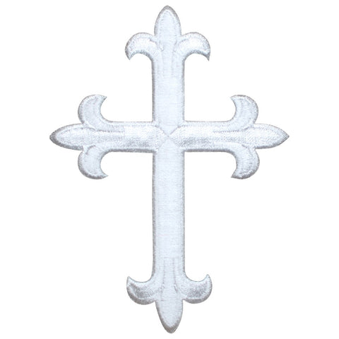Cross Applique Patch - White, Christian, Jesus Badge 4" (Iron on)