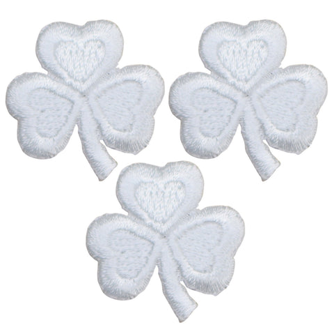 Mini White Shamrock Applique Patch - Clover St Patrick Luck 1" (3-Pack, Iron on)