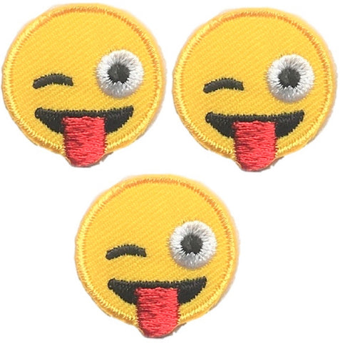 Winking with Tongue Applique Patch - Winkling, Tongue Out 1" (3-Pack, Iron on) - Patch Parlor