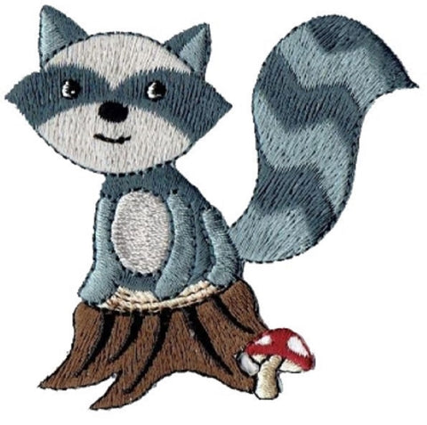 Raccoon Applique Patch - Nocturnal Mammal, Animal, Mushroom 2-7/8" (Iron on) - Patch Parlor