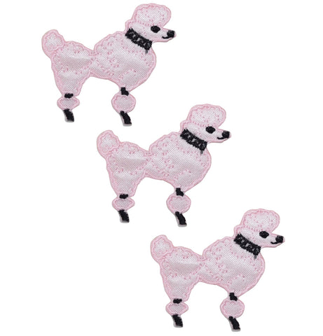 Mini Poodle Applique Patch - Pink Dog 1-7/8" (3-Pack, Iron on) - Patch Parlor