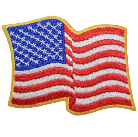 American Flag Applique Patch - Wavy, USA, United States Badge 3.25" (Iron on) - Patch Parlor