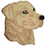 Embroidered patch depicting a yellow Labrador retriever in a realistic style on a white background.