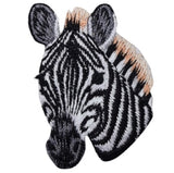 A embroidered patch depicting the head of a zebra with a striped pattern.